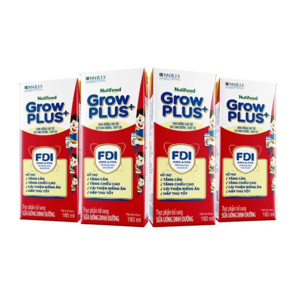 Sữa dinh dưỡng hương vani Grow Plus+ NutiFood lốc 4 hộp x 180ml