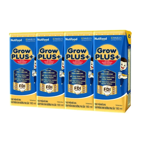 Sữa bột pha sẵn hương vani Grow Plus+ NutiFood lốc 4 hộp x 180ml