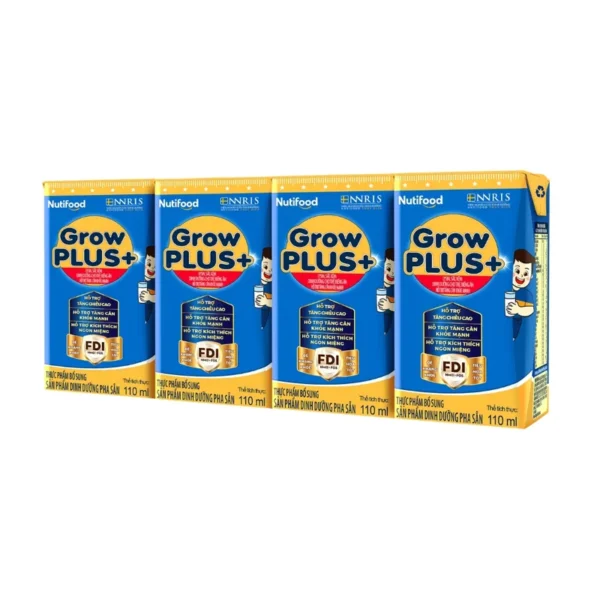 Lốc 4 hộp sữa dinh dưỡng pha sẵn NutiFood Grow Plus+ vani hộp 110ml